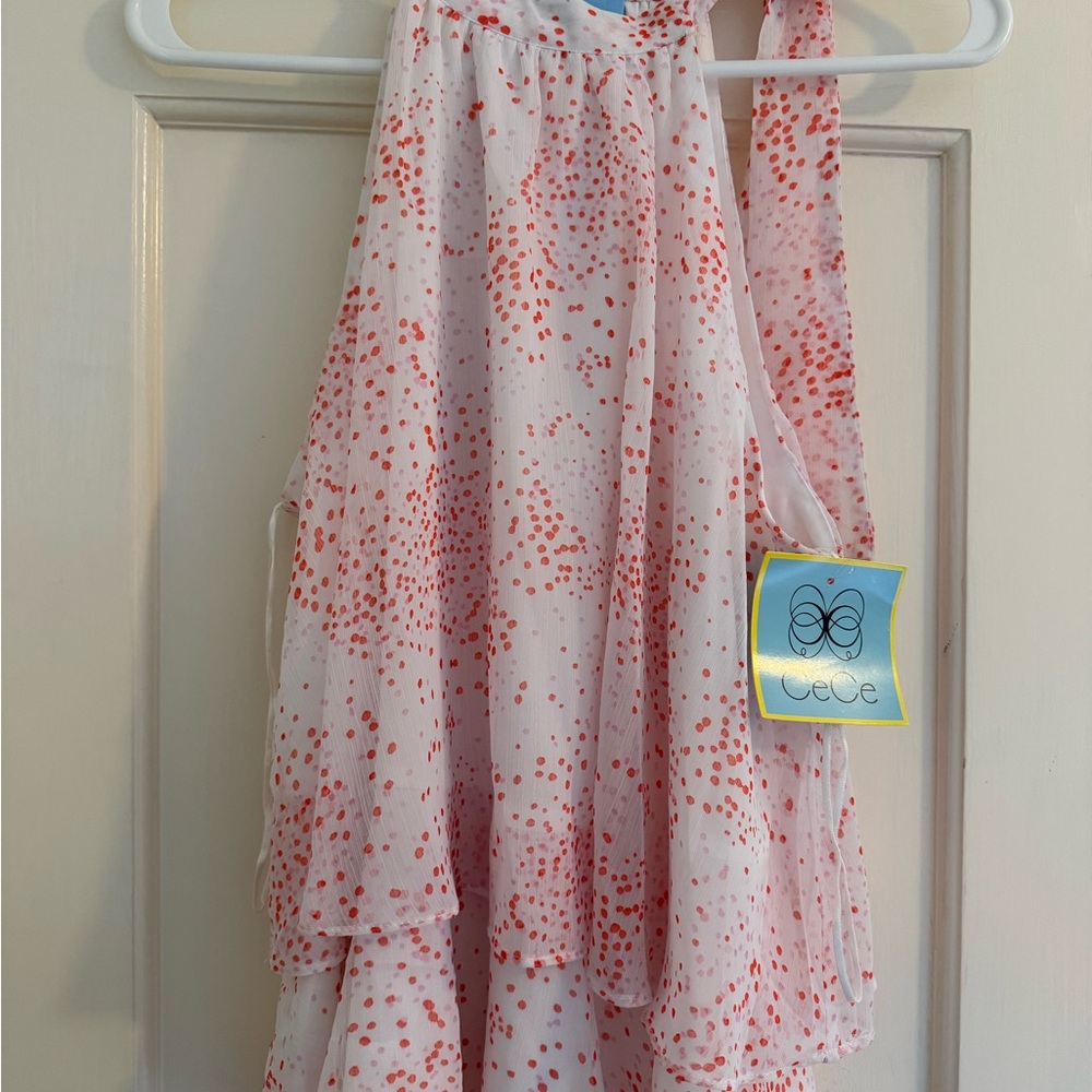 CeCe White Spring Summer Top with Red and Pink Dots NWT